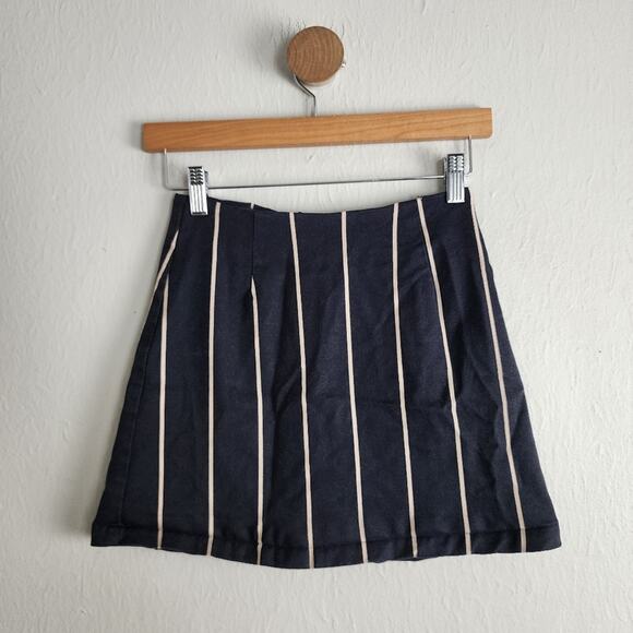Reformation Jamie Black Taupe Sinatra Stripe Denim Mini Skirt - Picture 1 of 10